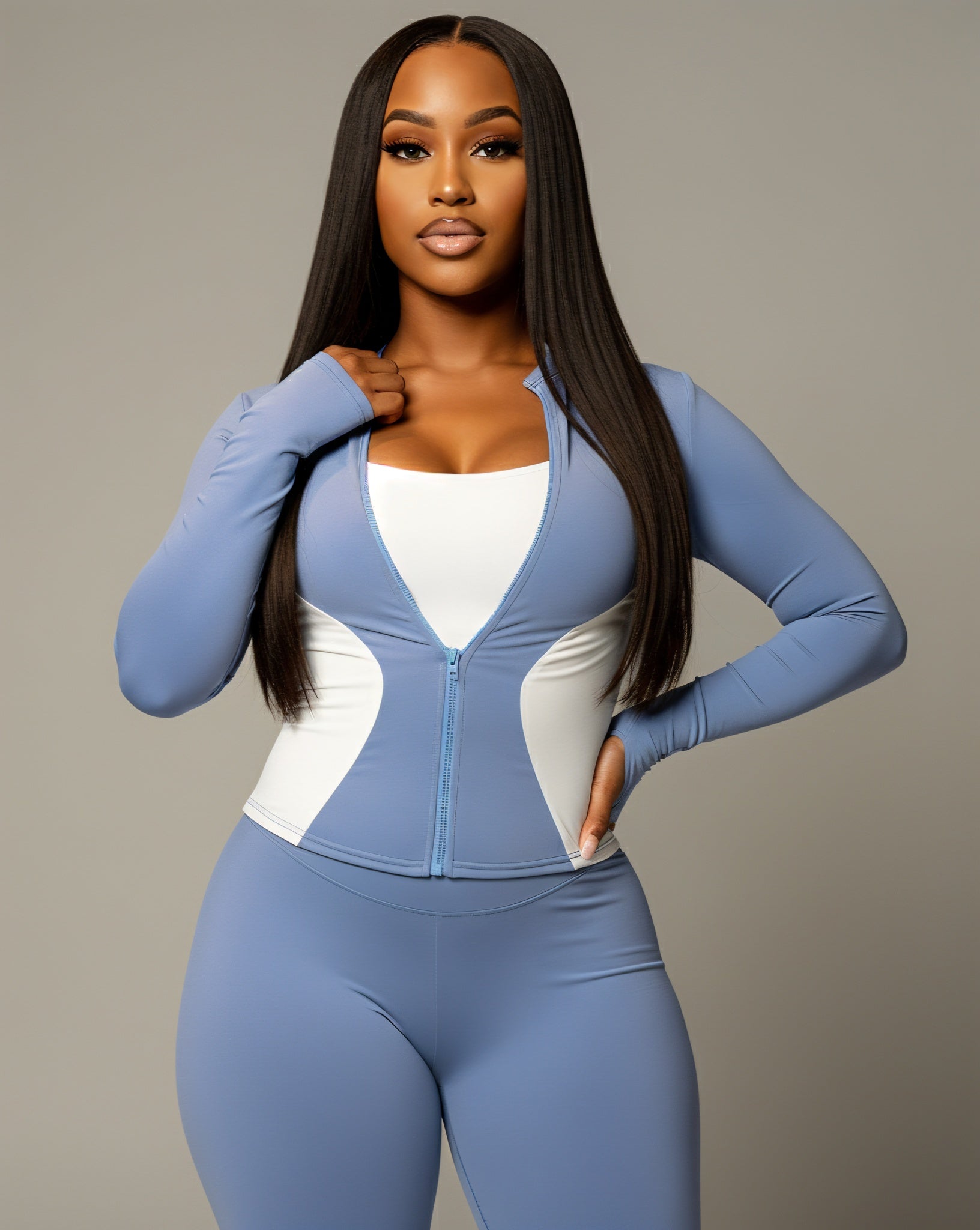 KAYLINA Contrast Zip-Up Top & Leggings Set