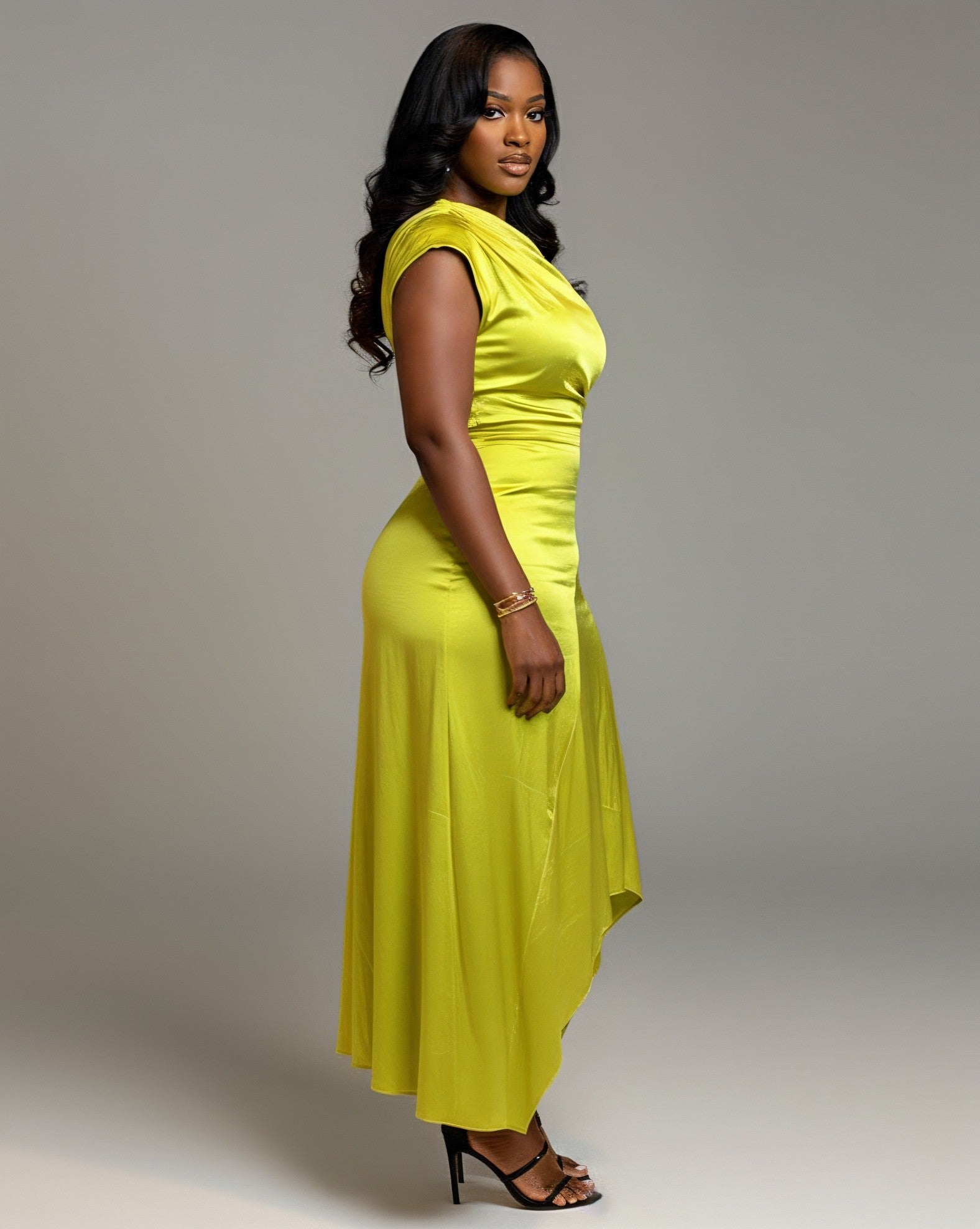 LOVISA Off-Shoulder Draped Asymmetrical Midi Dress