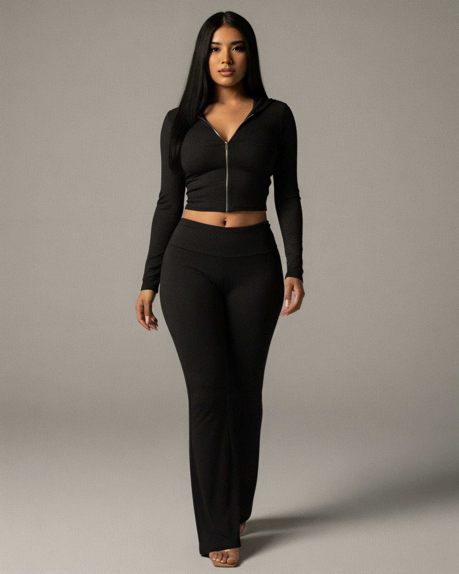 RAINY Zip-Up Hoodie and Flare Pants Set