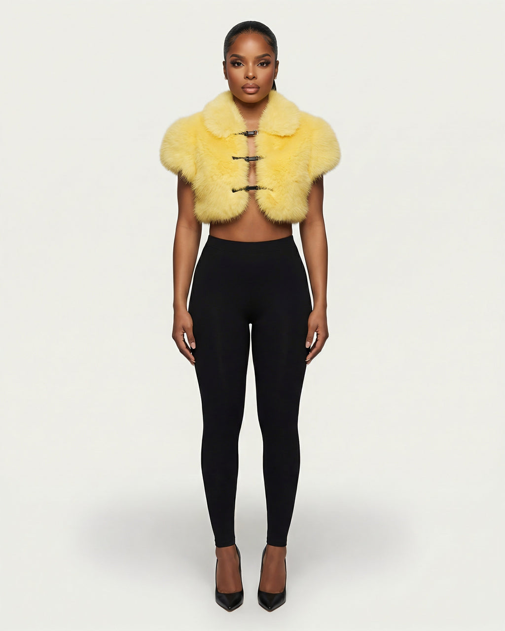 QUELLA Faux-Fur Buckle-Front Cropped Vest