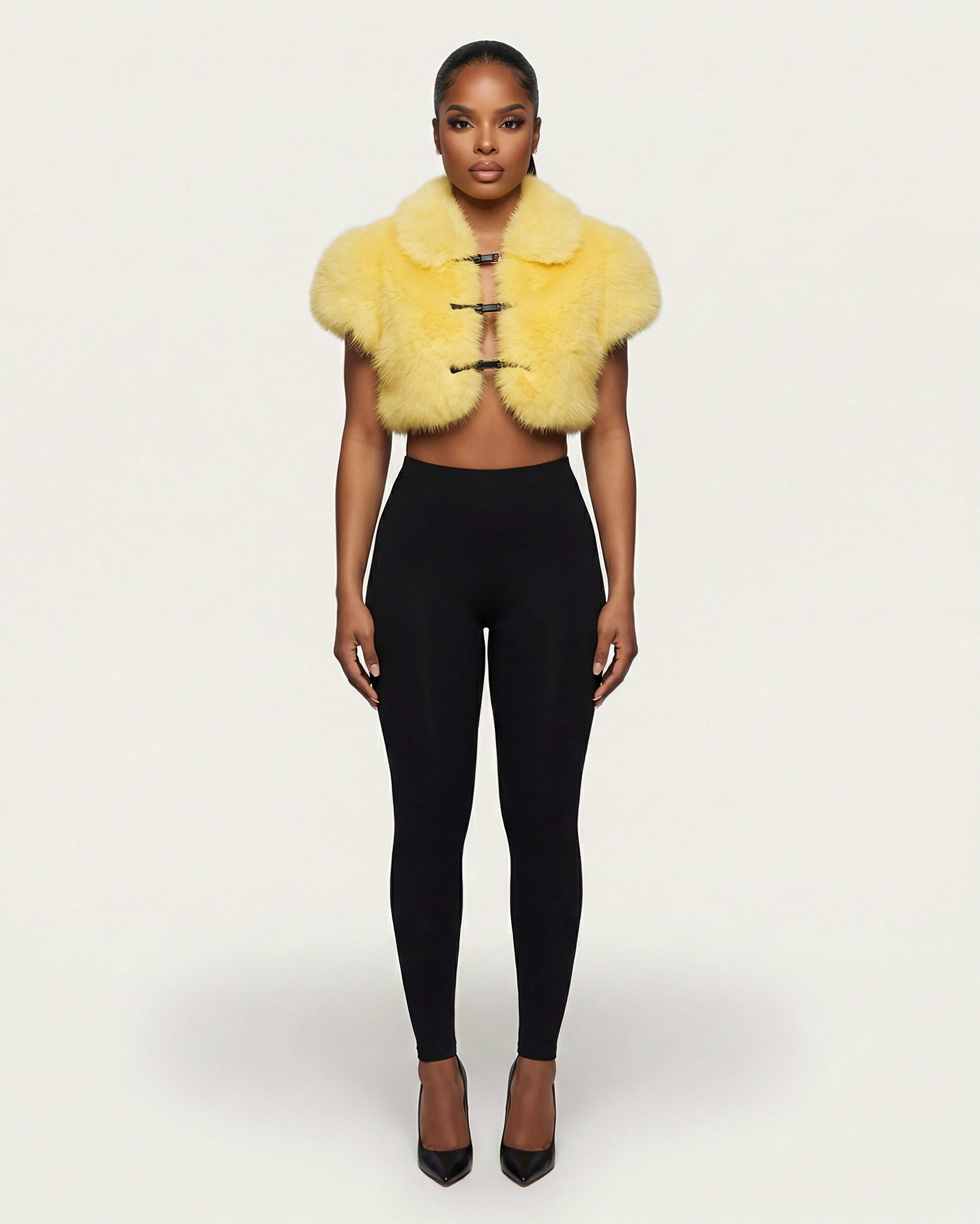 QUELLA Faux-Fur Buckle-Front Cropped Vest