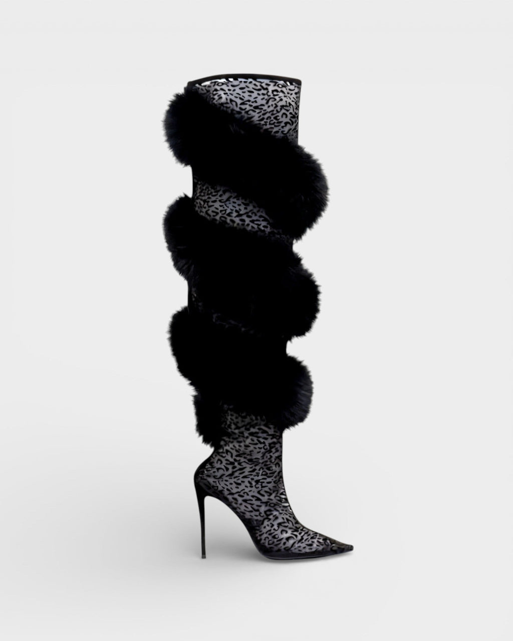 YALLY Faux-Fur Trim Knee-High Boots
