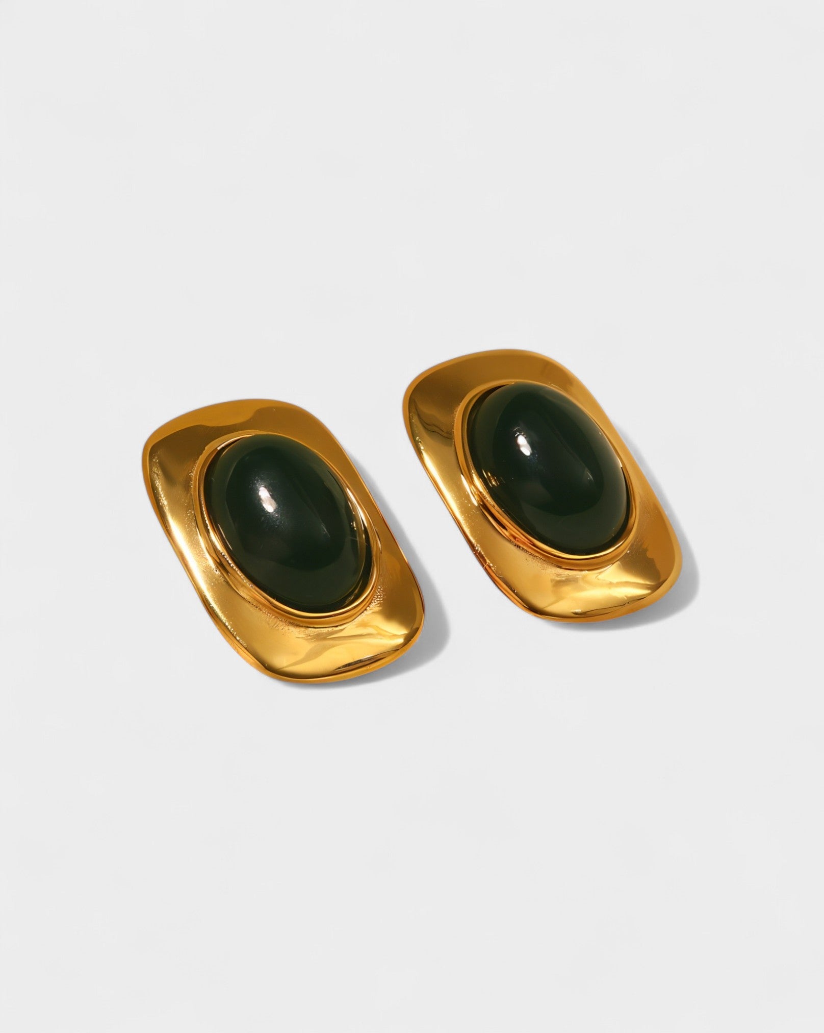 Green Stone Gold Stud Earrings