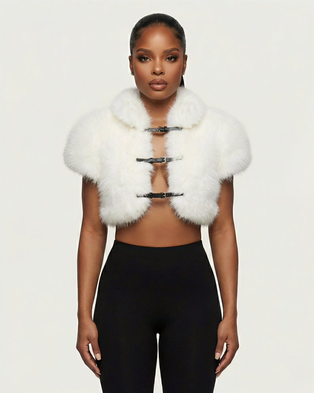 QUELLA Faux-Fur Buckle-Front Cropped Vest