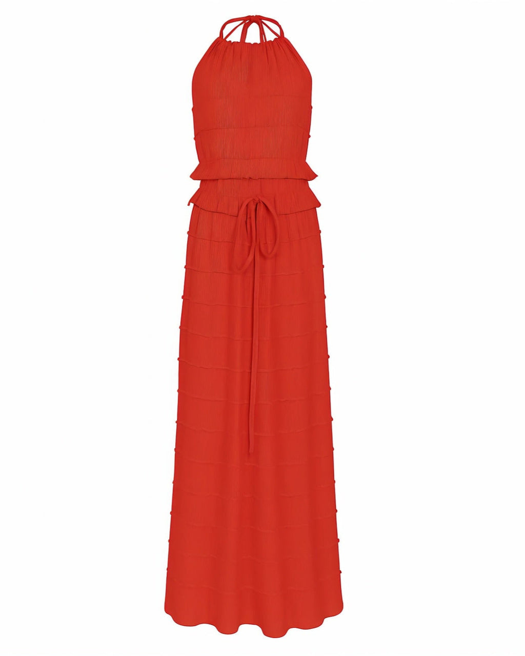 CHRISTINE Sheer Ruched Halter Top and Maxi Skirt Set