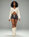SUNNIVA Ribbed V-Cut Cropped Knit Sweater