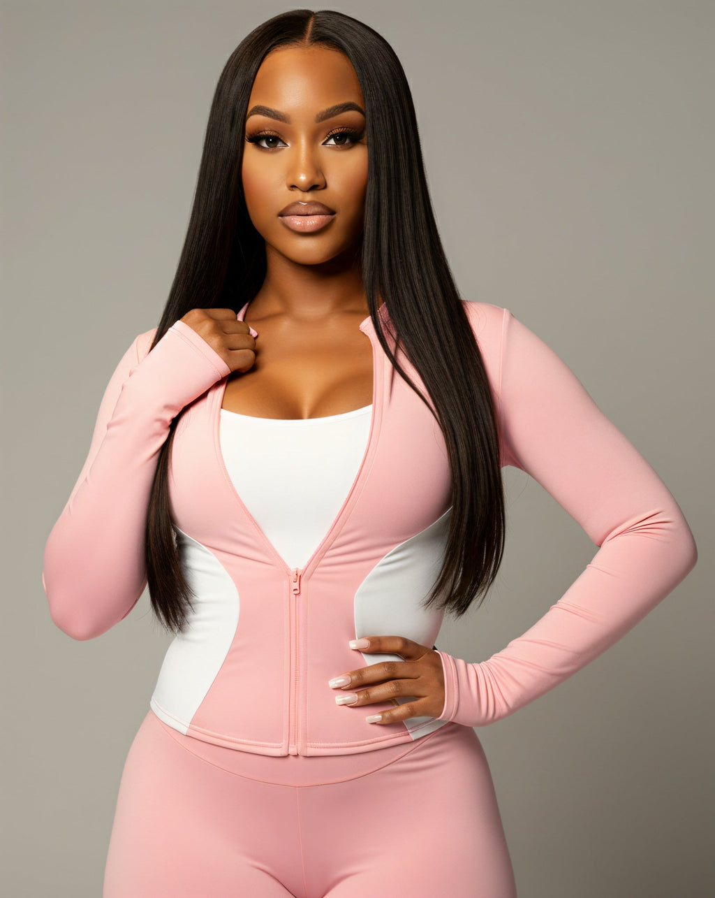 KAYLINA Contrast Zip-Up Top & Leggings Set