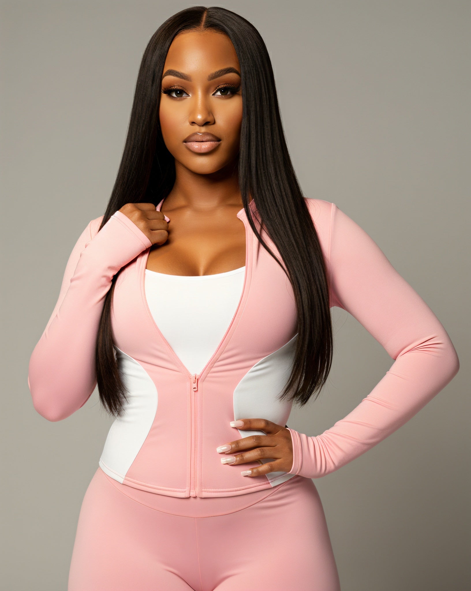 KAYLINA Contrast Zip-Up Top & Leggings Set