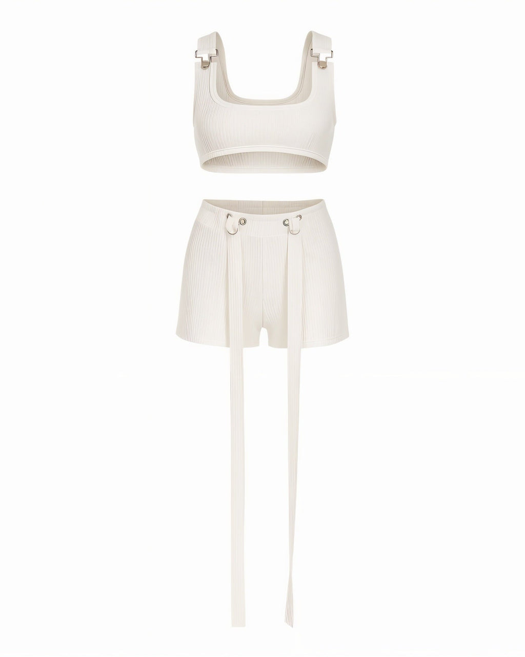 CRISANTA Buckle Strap Crop Top & Tie-Detail Shorts