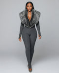VARINA Faux Fur Collar Ribbed Jumpsuit