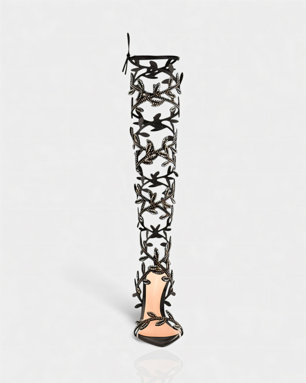 QUINA Leaf Embellished Lace-Up Stiletto Heels