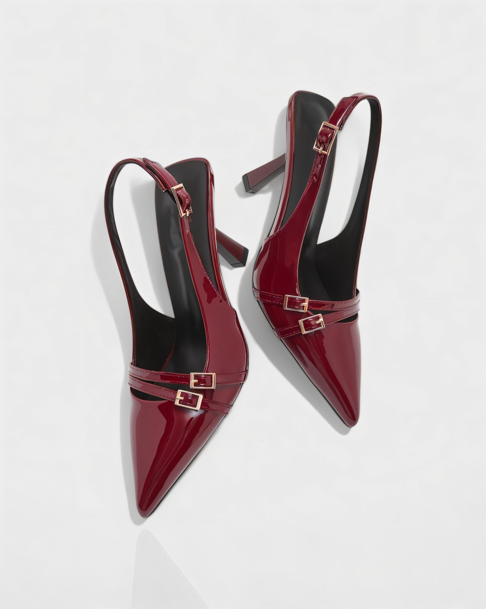 VALEN Patent Buckle Slingback Heels