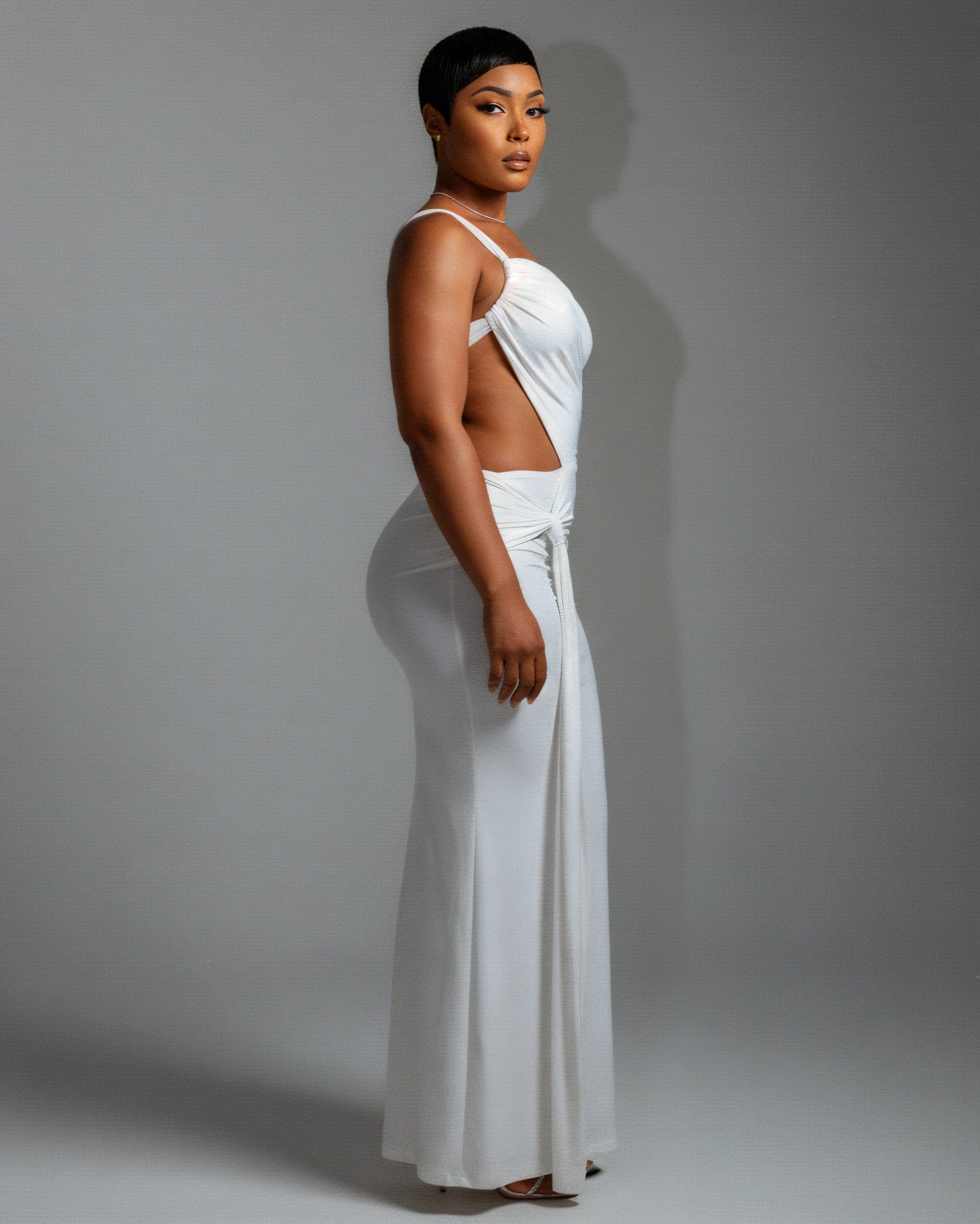 CARMEN Asymmetric Ruched Cutout Maxi Dress