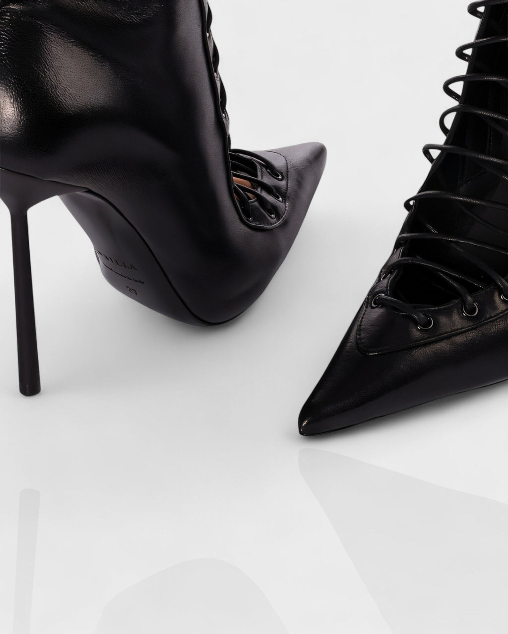 ESCAS Lace-Up Faux Leather Knee-High Stiletto Boots