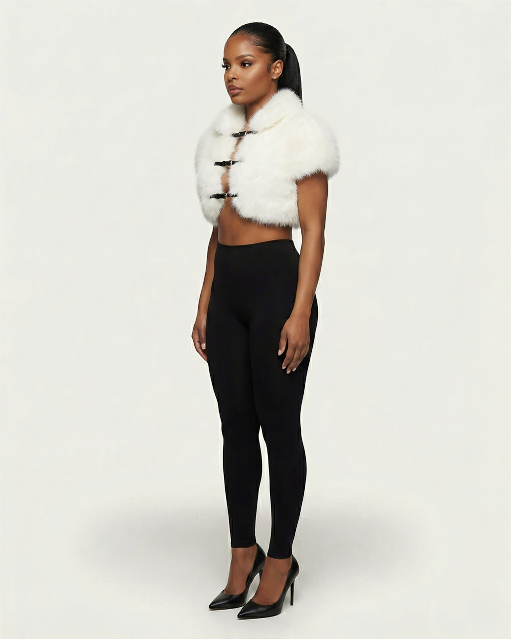 QUELLA Faux-Fur Buckle-Front Cropped Vest
