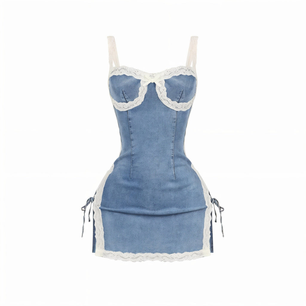 ROSALINA Lace Trim Mini Dress