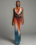 CHANEL Gradient Print Cowl Top and Maxi Skirt Set