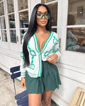 ALYA Geometric Jacquard Button-Up Knit Cardigan
