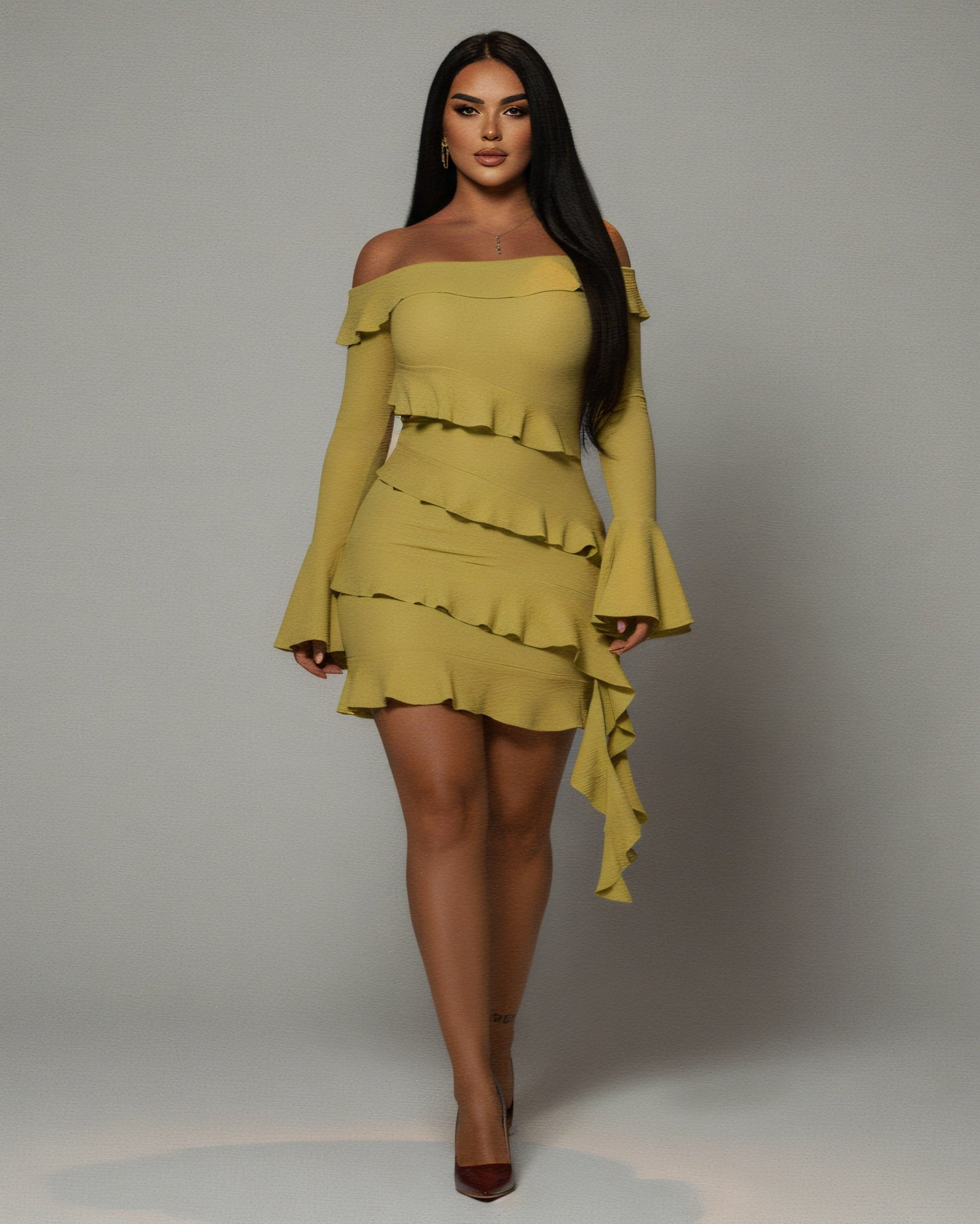 JANINE Ruffled Off Shoulder Mini Dress
