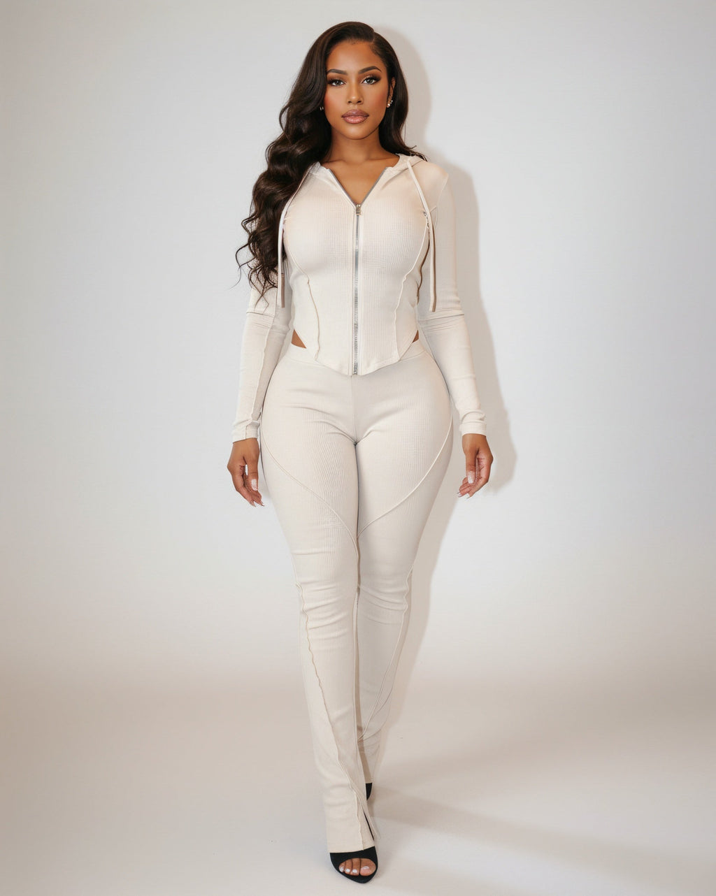 EDNA Zip-Front Hooded Top & Pants Set