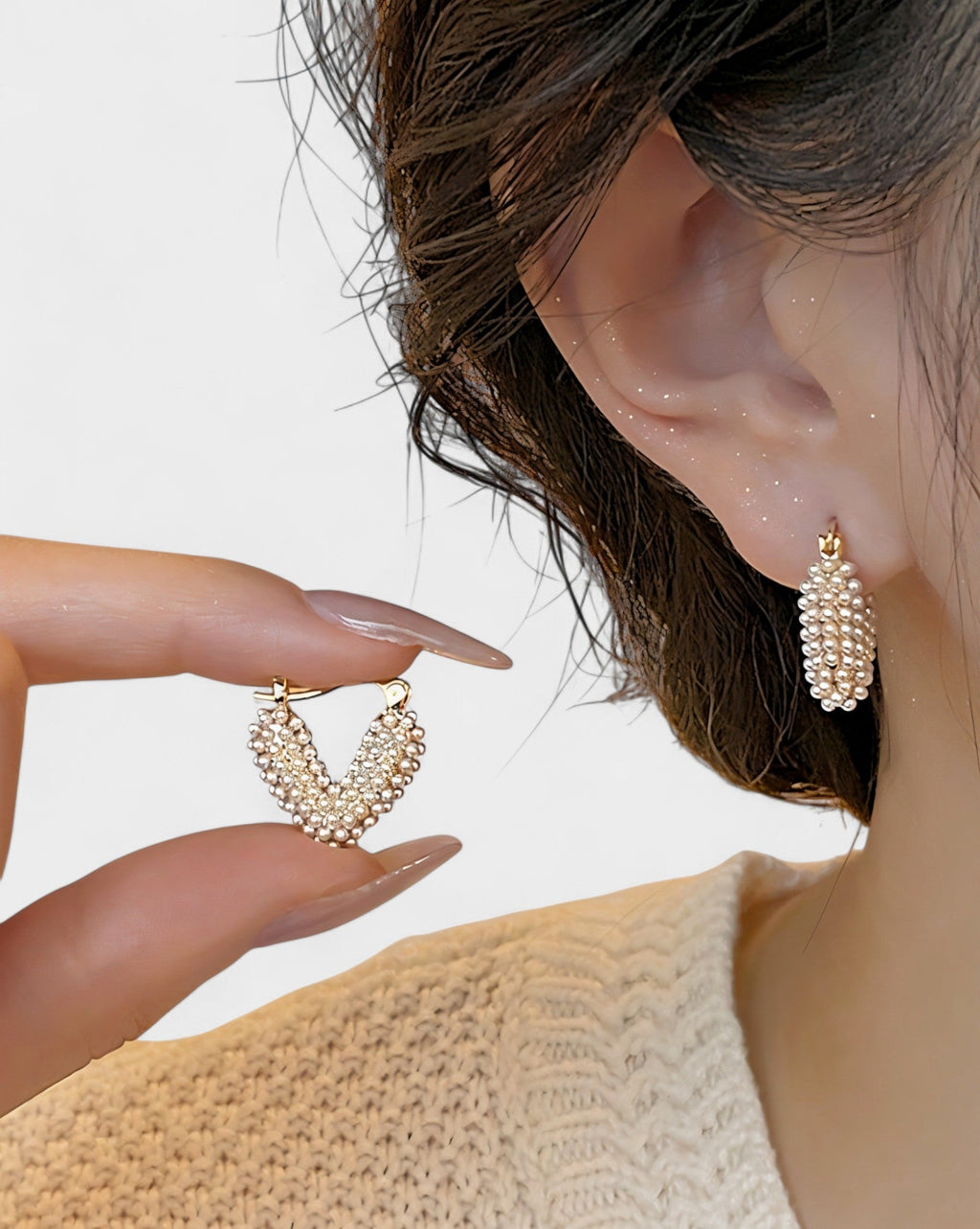 Pearl Pavé Gold Huggie Hoop Earrings