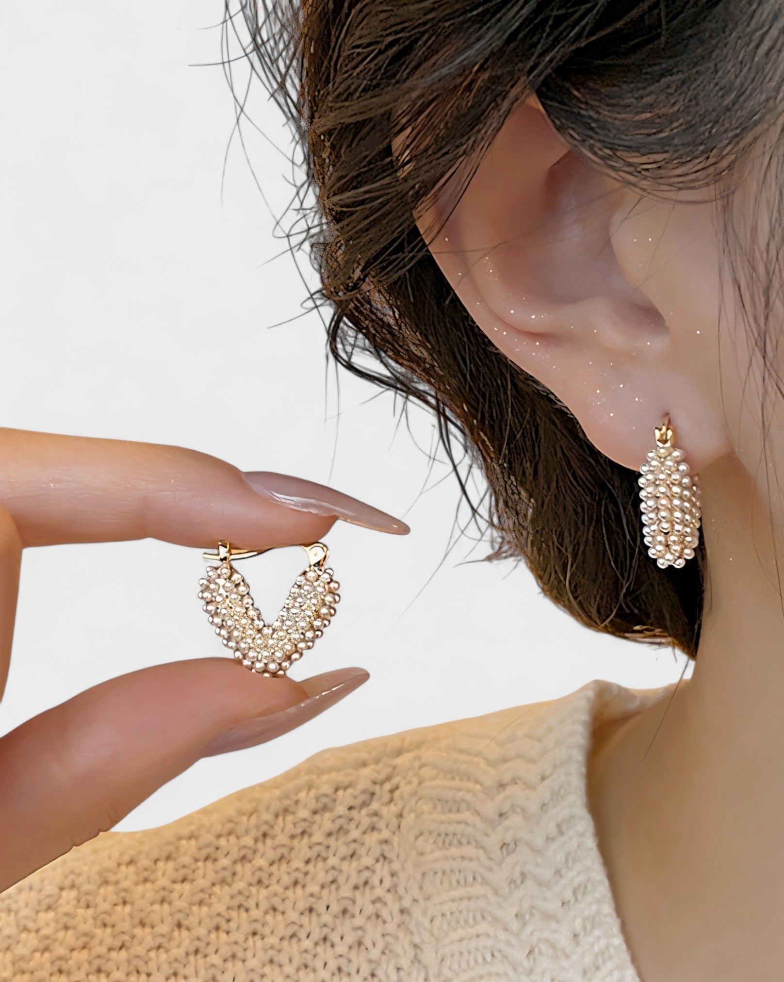 Pearl Pavé Gold Huggie Hoop Earrings