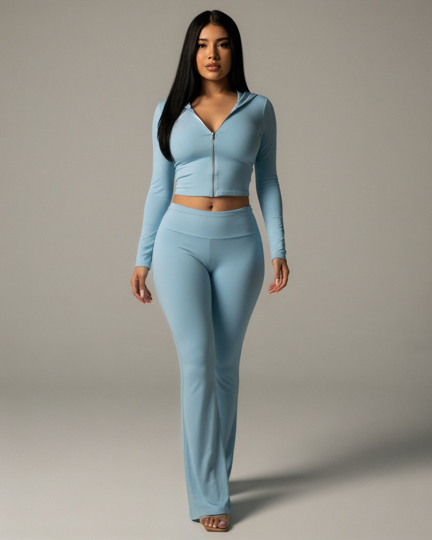 RAINY Zip-Up Hoodie and Flare Pants Set