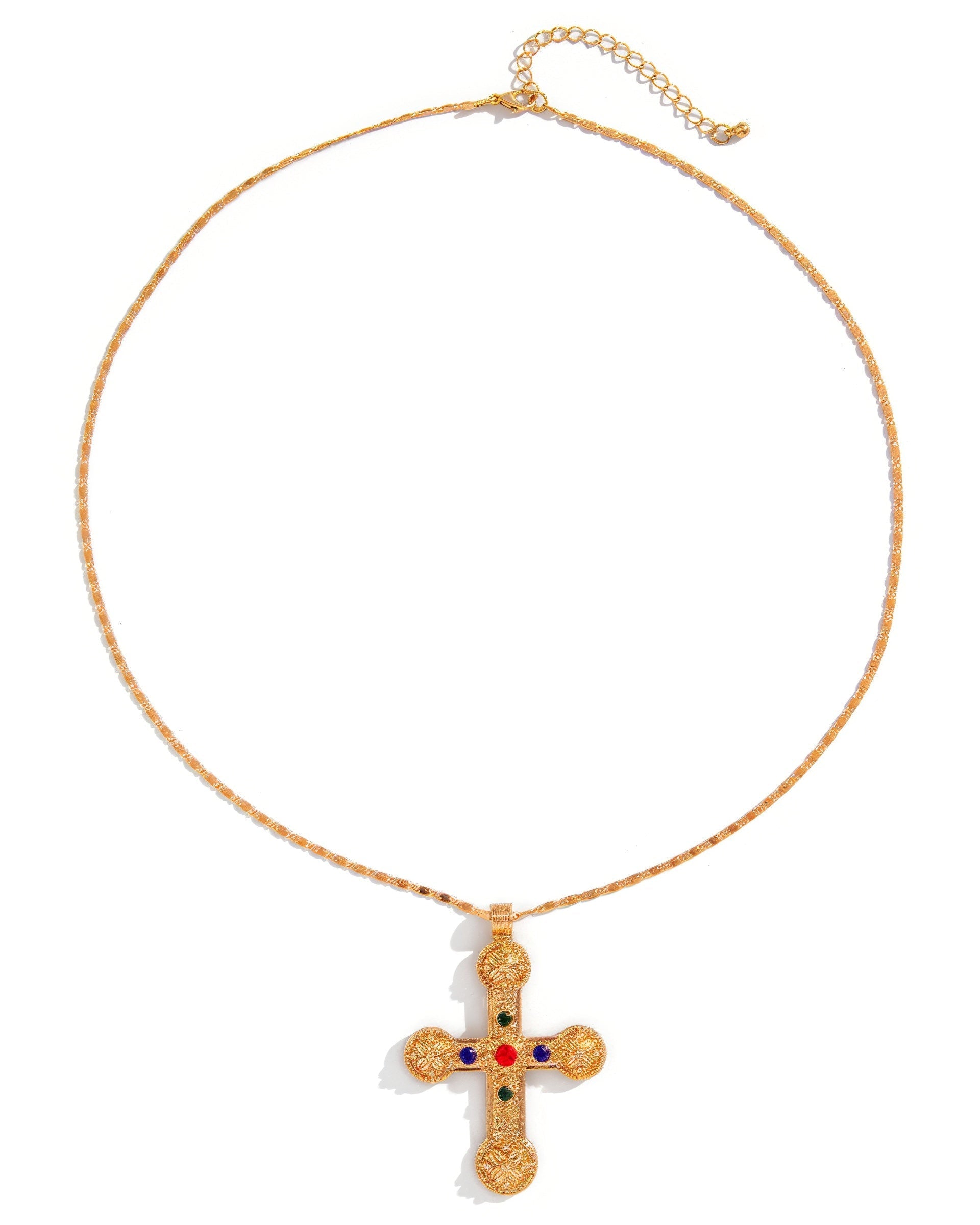 Gemstone Cross Pendant Gold Necklace