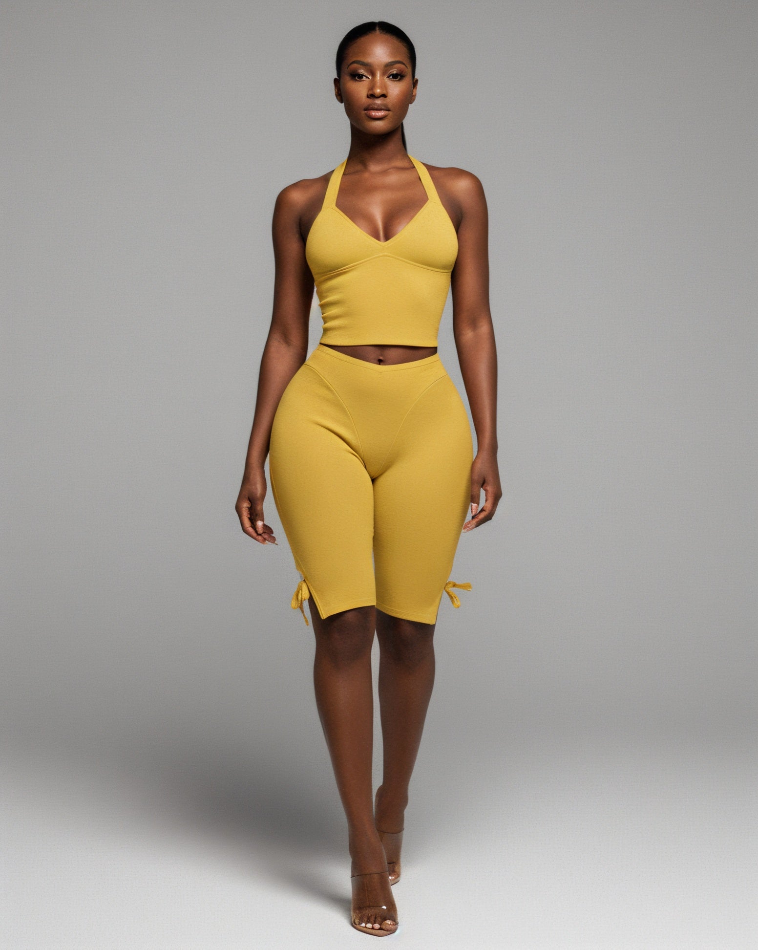 CHIYA Halter Crop Top & Side-Tie Capri Pants Set
