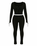 HYACINTH Lace-Up Front Fitted Top & Leggings Set