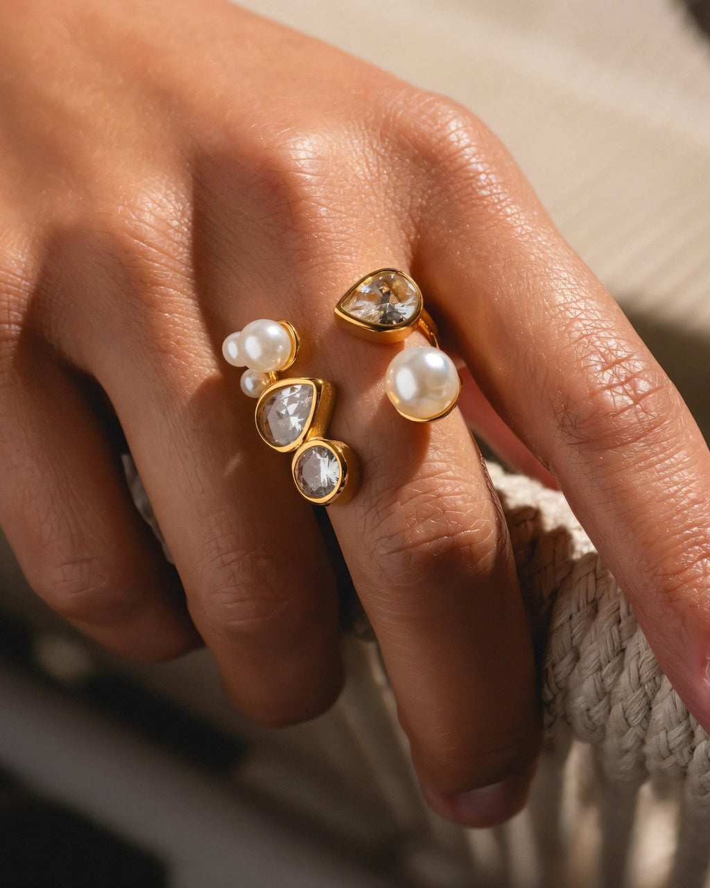 Clustered Pearl & Gemstone Ring