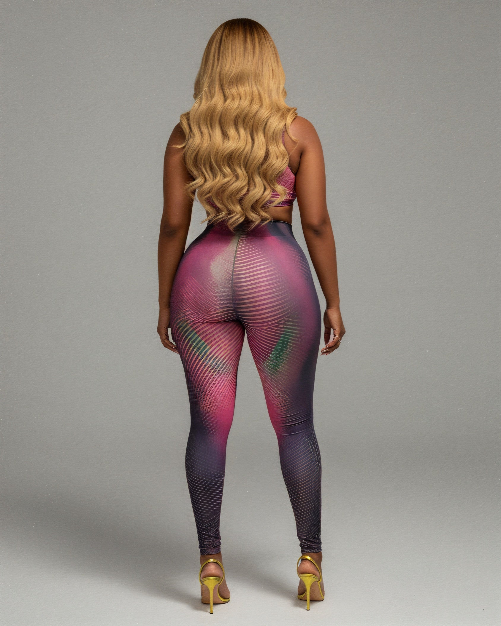 ELAINE Abstract Striped Crop Top & Leggings Set