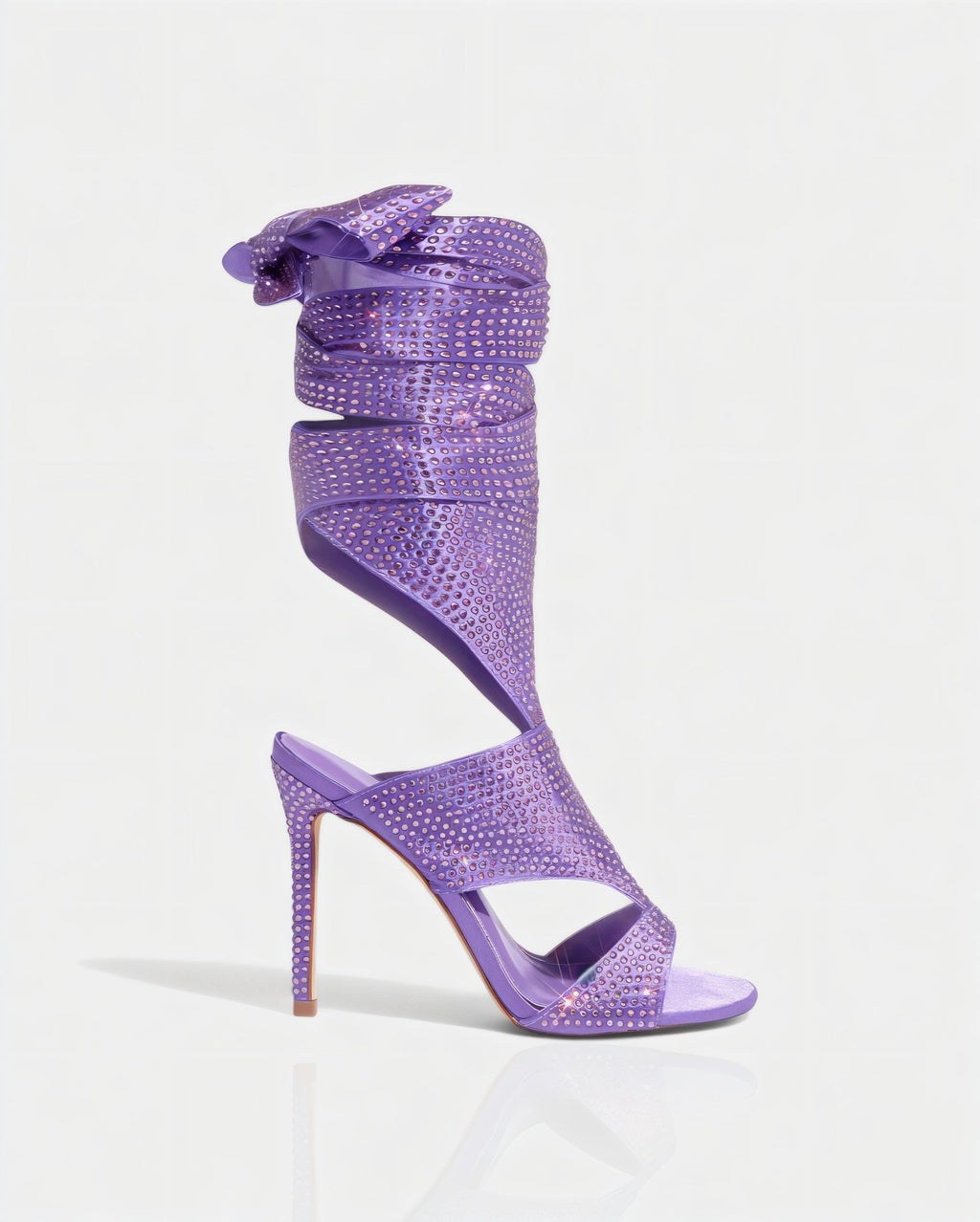 BRIANNE Square Head Rhinestone Lace-Up Knee High Heels
