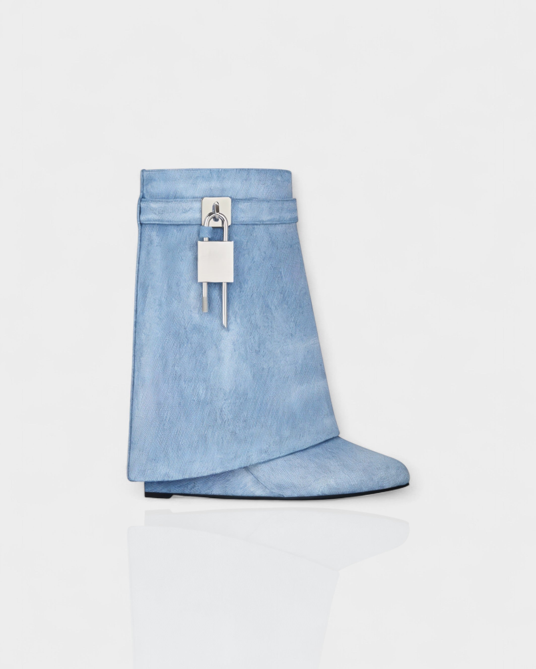 AVELINE Padlock Wedge Faux Leather Ankle Boots