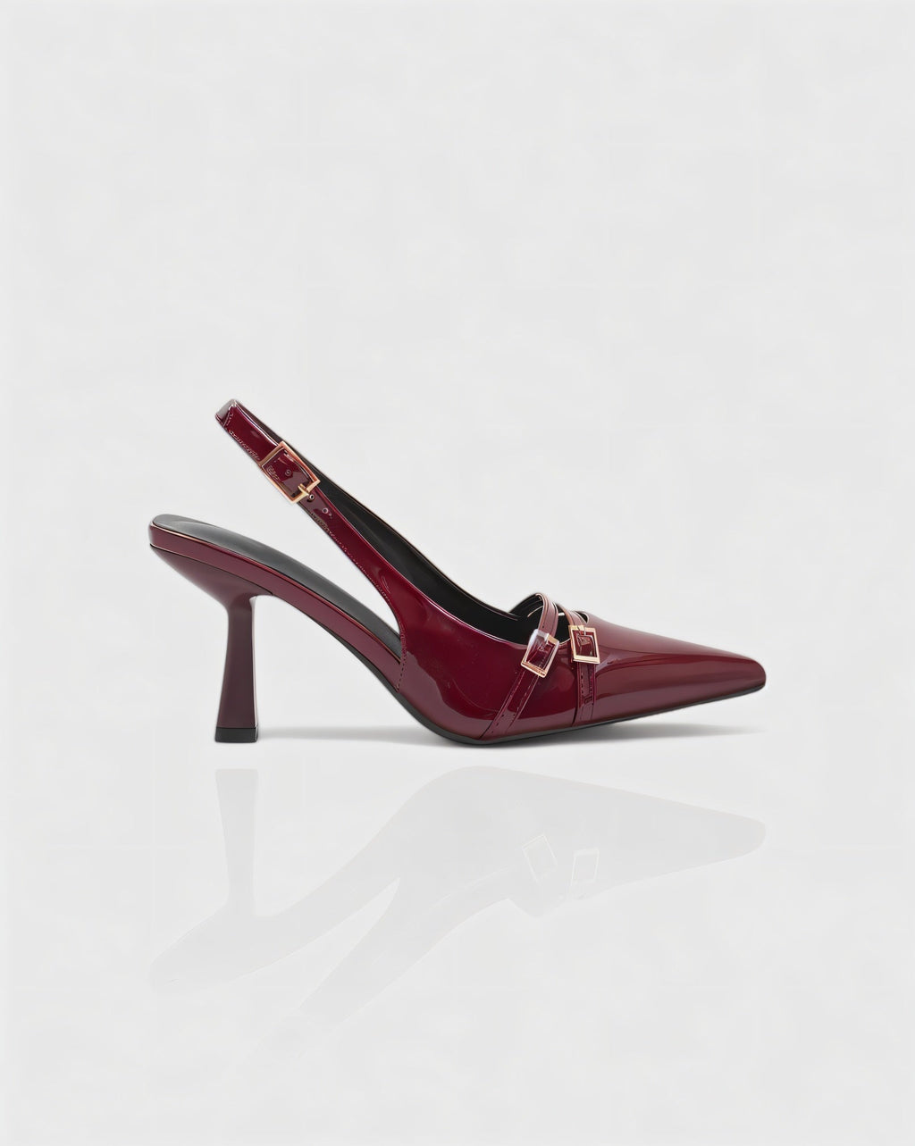VALEN Patent Buckle Slingback Heels