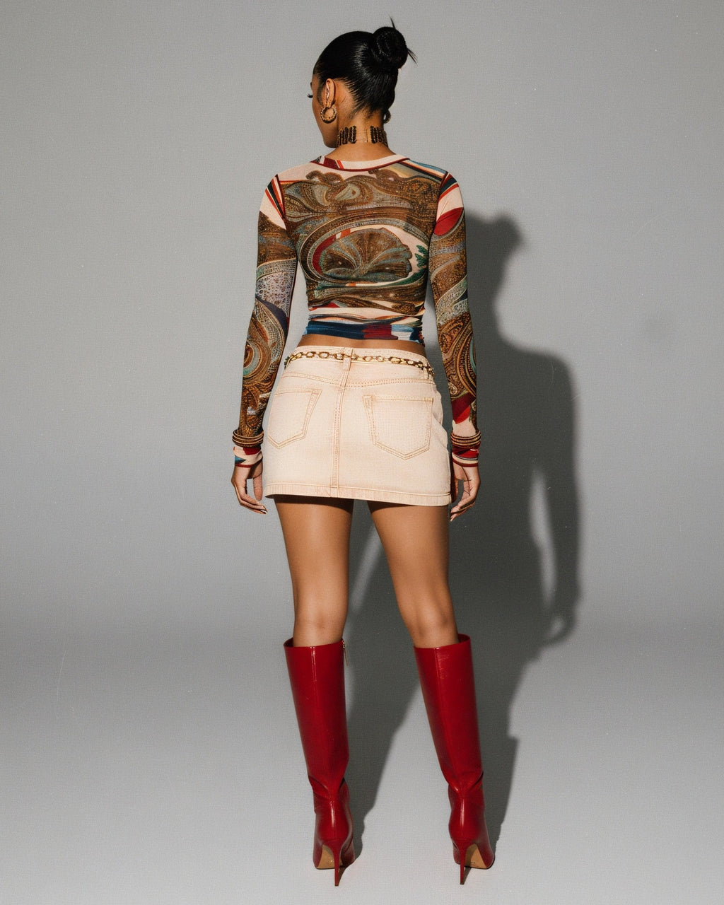 KIERRA Mesh Print Long Sleeve Top