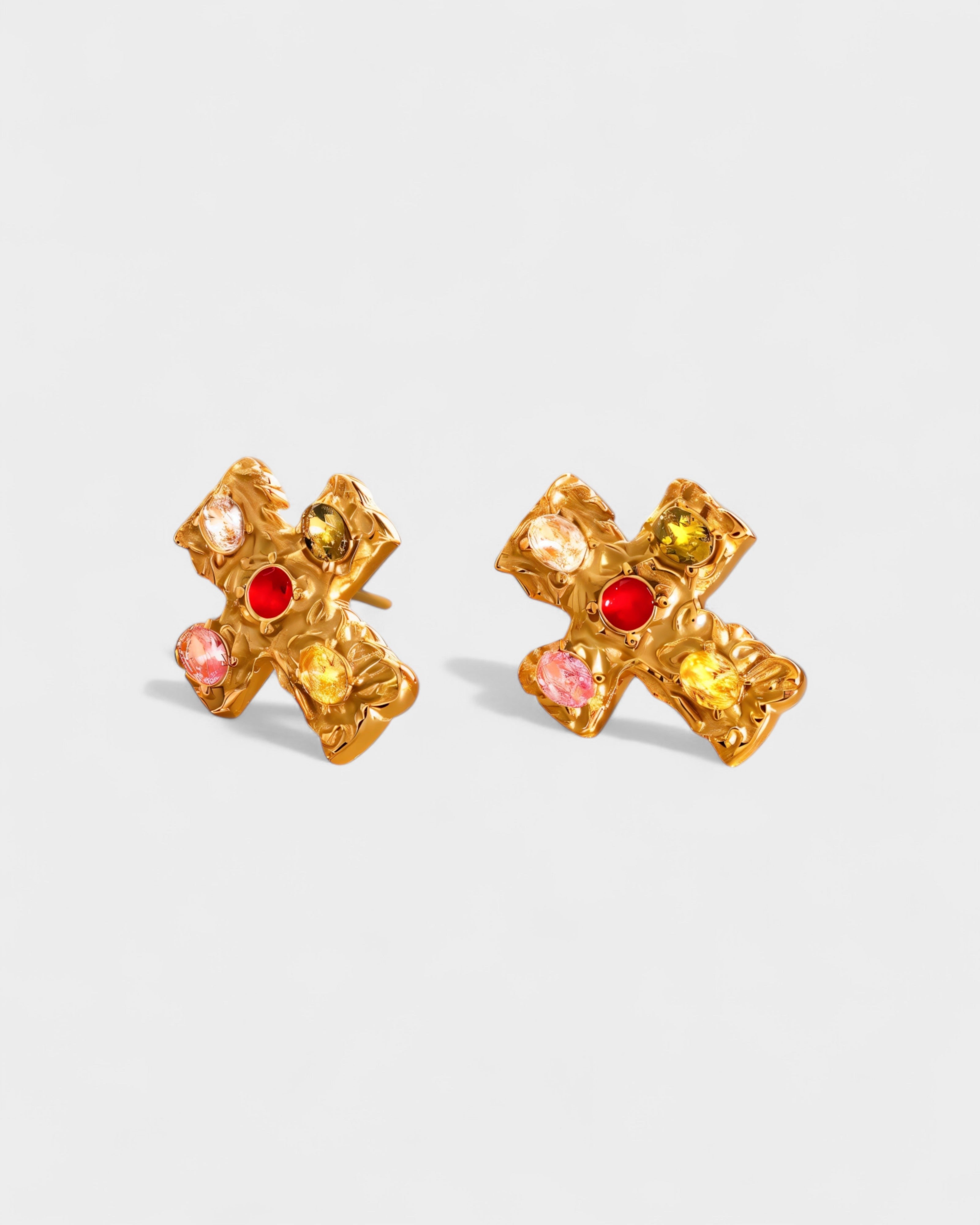Multi-Stone Cross Stud Earrings