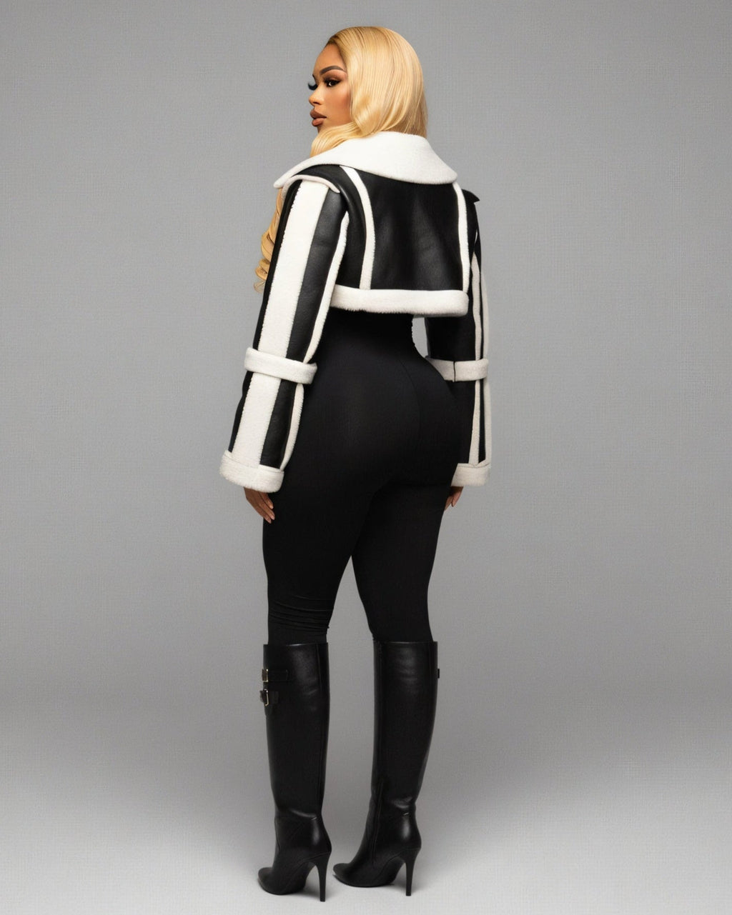 DREYA Faux Leather Shearling Trim Jacket