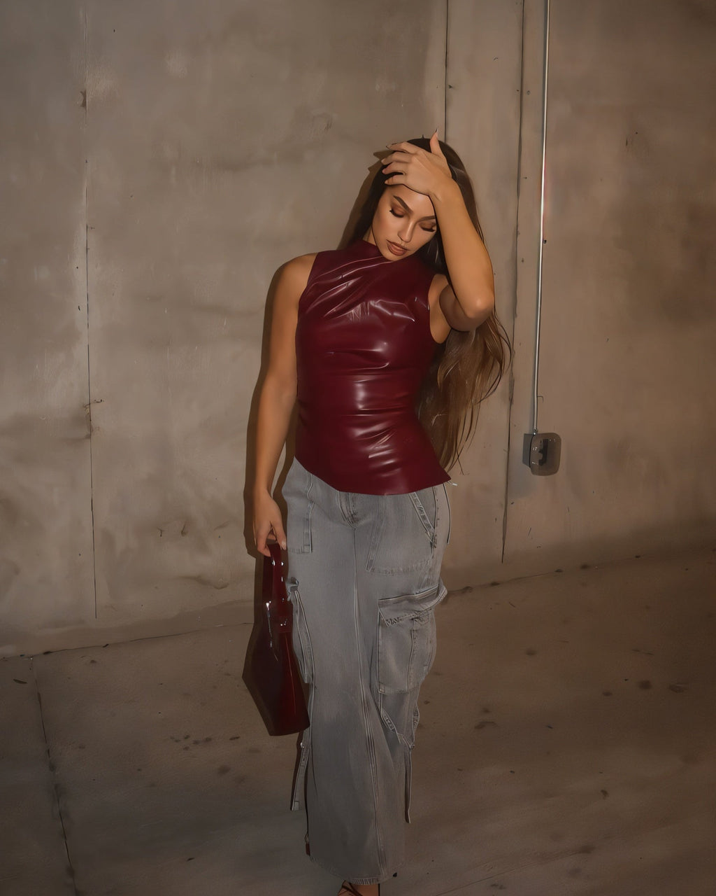 MABEL Faux Leather Draped Top