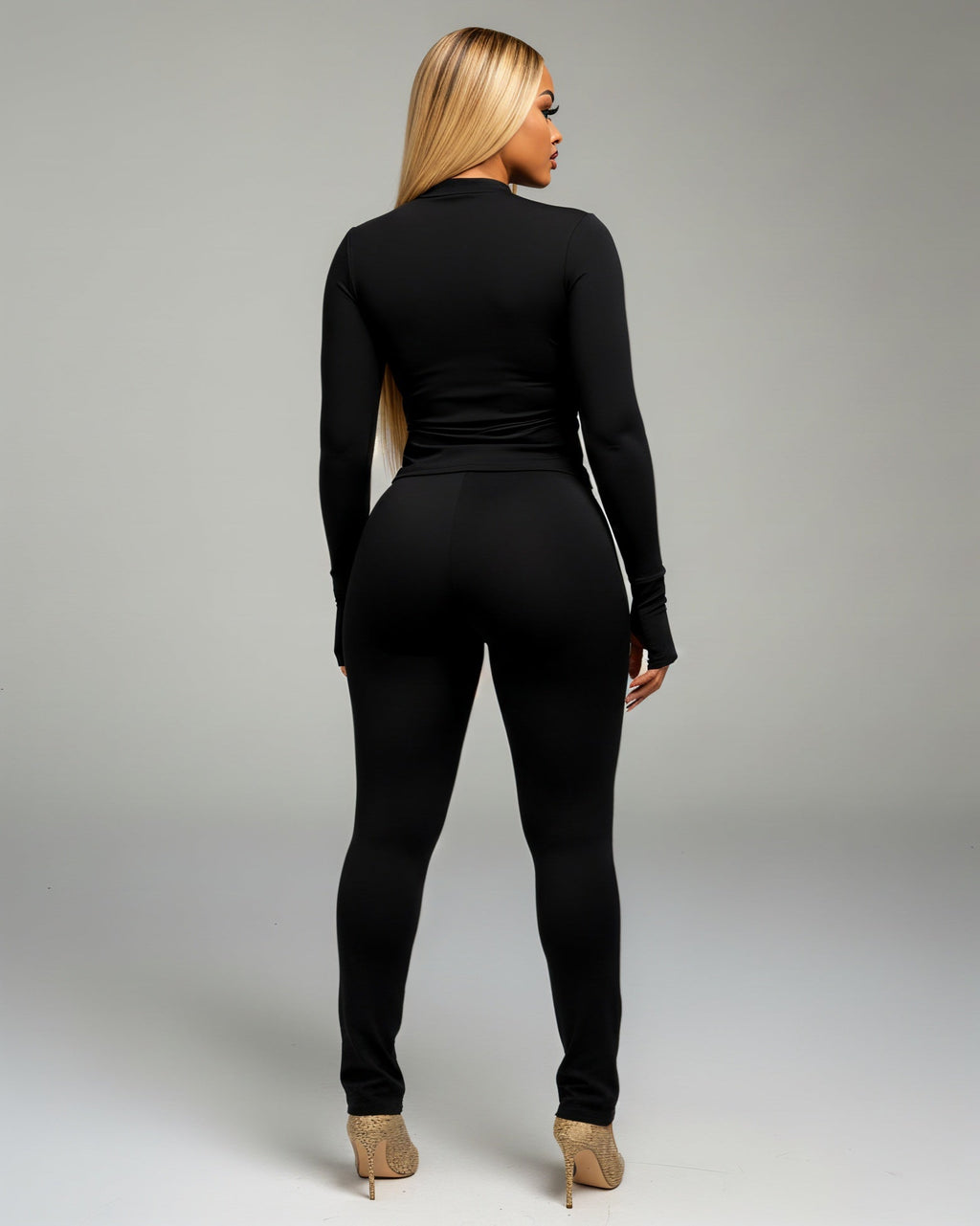 VIANNE Keyhole Cutout Top & Zip-Front Pant Set