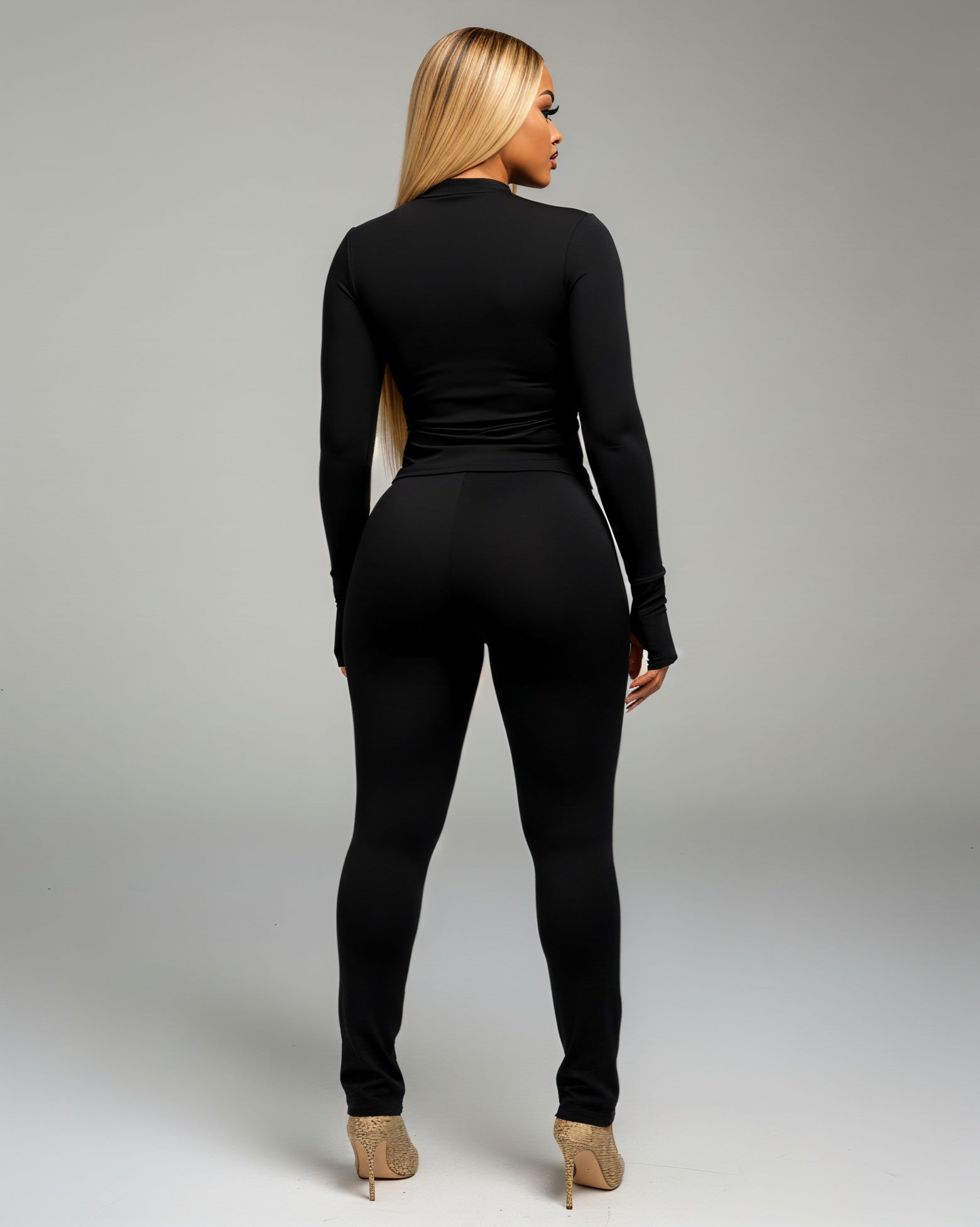 VIANNE Keyhole Cutout Top & Zip-Front Pant Set