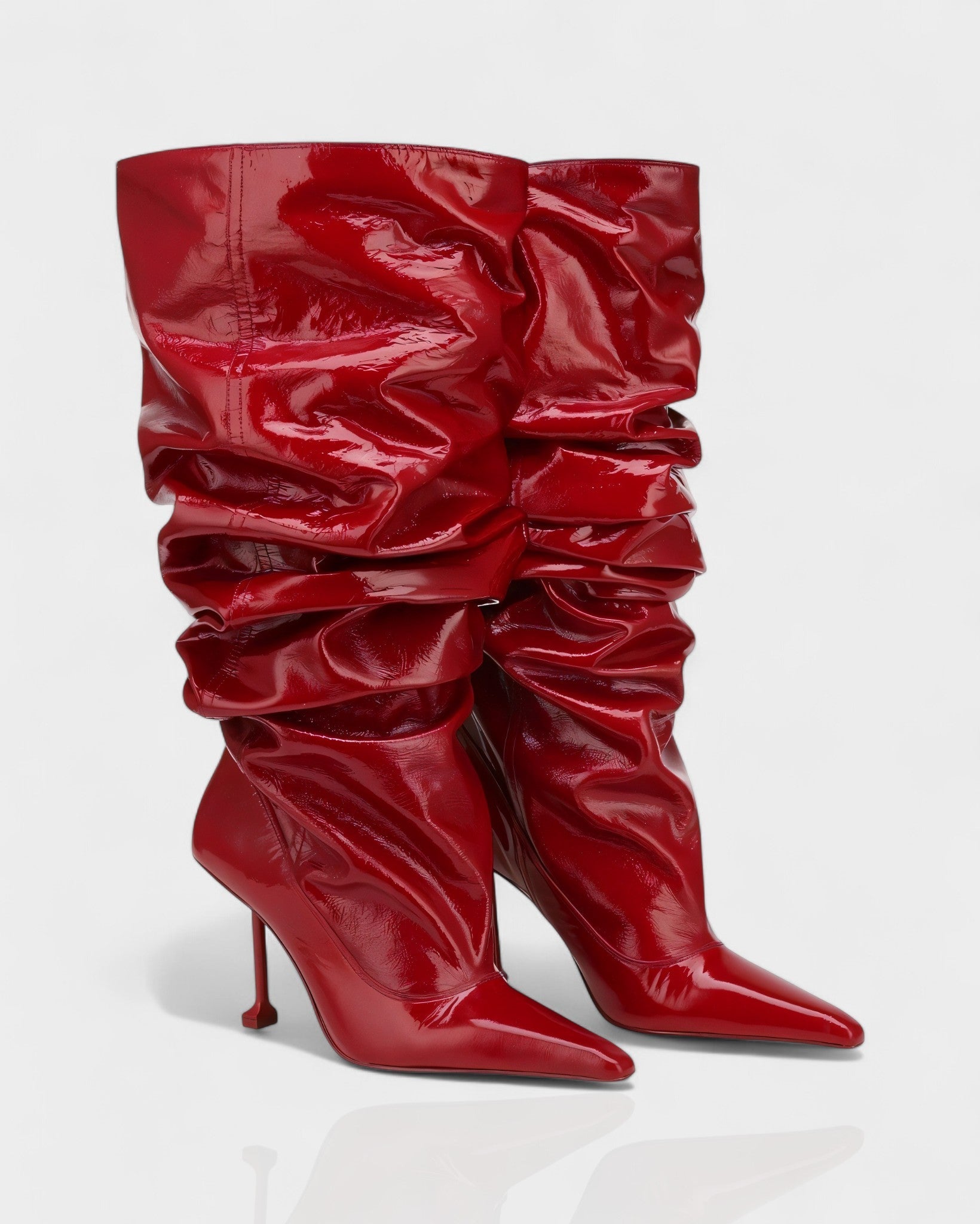 BELLARA Faux Leather Slouchy Pointed Toe Stiletto Boots
