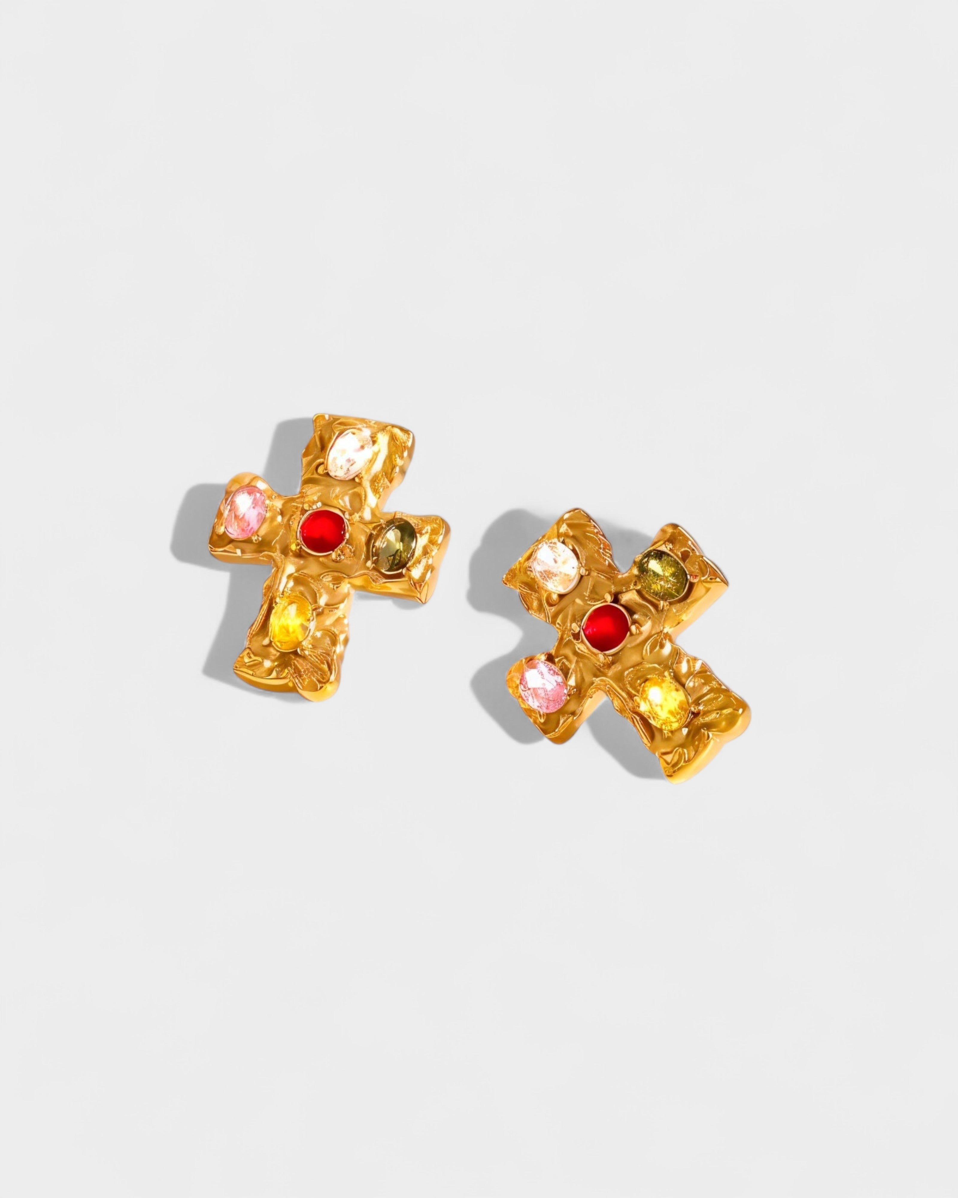 Multi-Stone Cross Stud Earrings