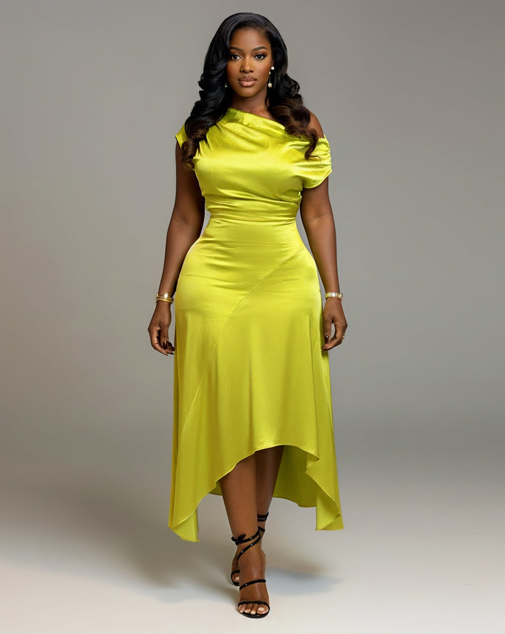 LOVISA Off-Shoulder Draped Asymmetrical Midi Dress