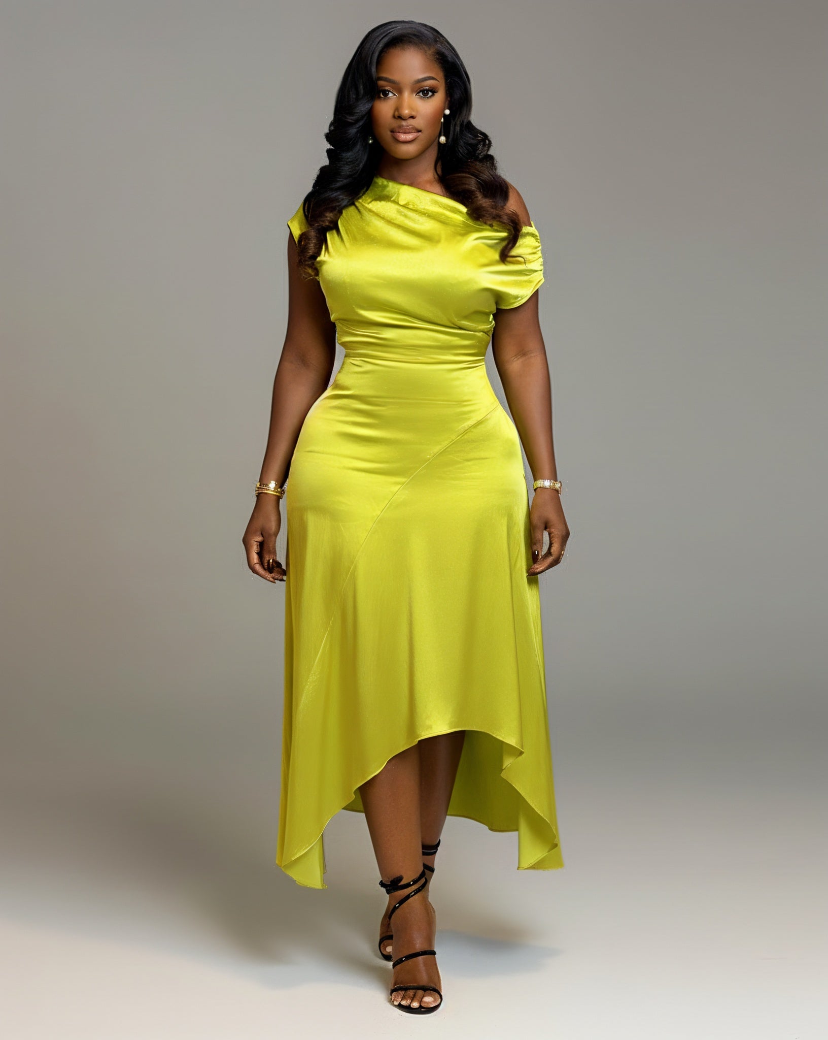 LOVISA Off-Shoulder Draped Asymmetrical Midi Dress