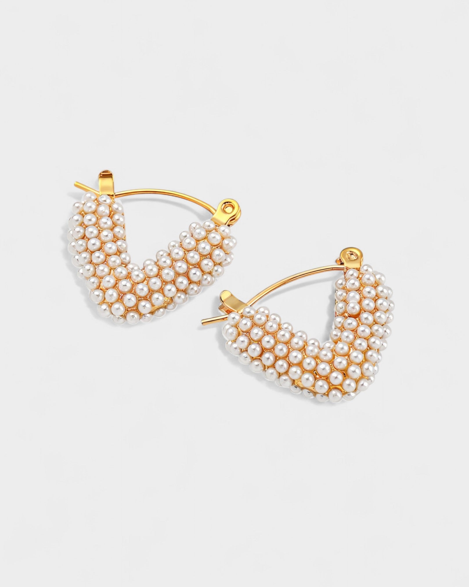 Pearl Pavé Gold Huggie Hoop Earrings