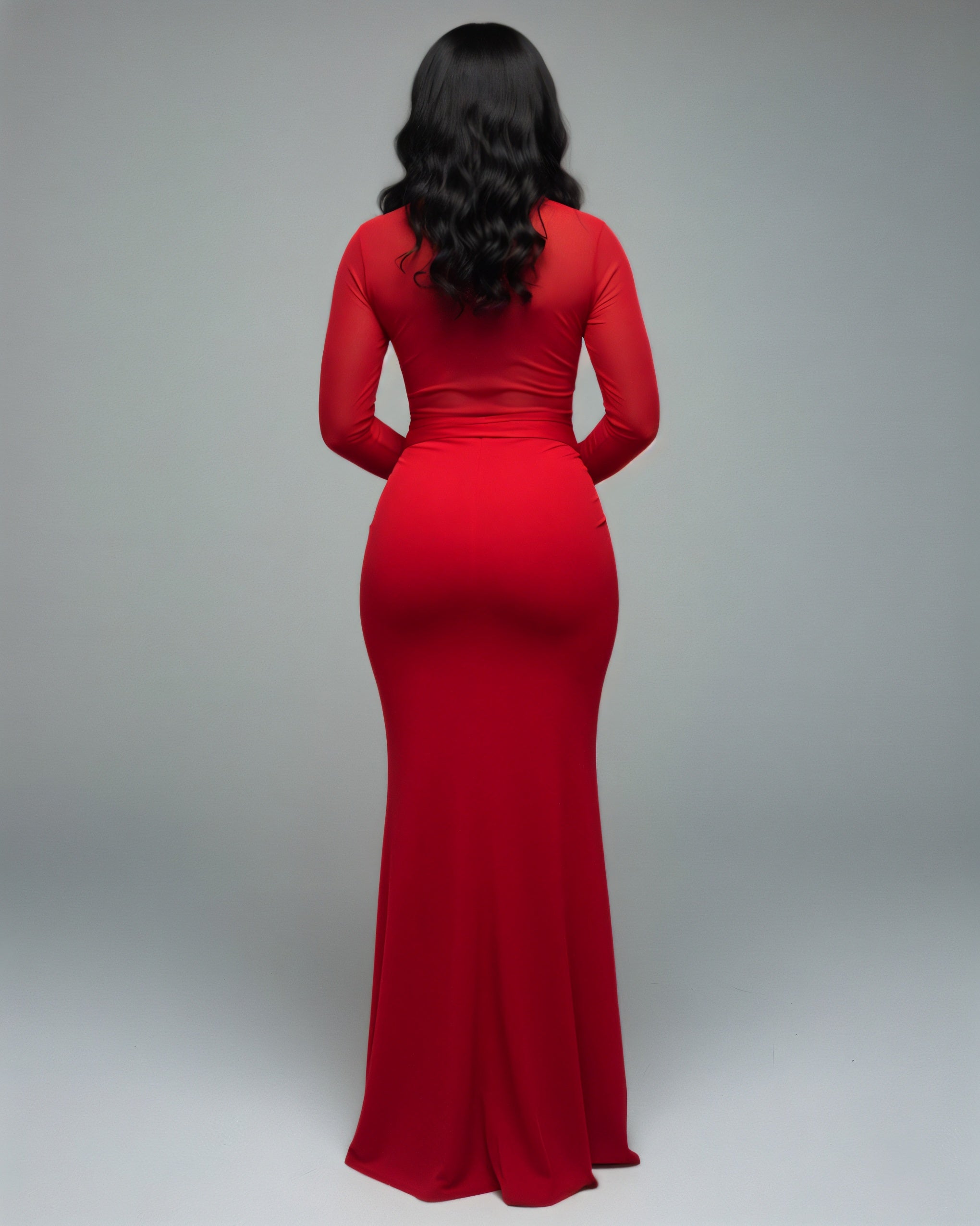 VALEYA Mesh Panel Tie-Front Maxi Dress