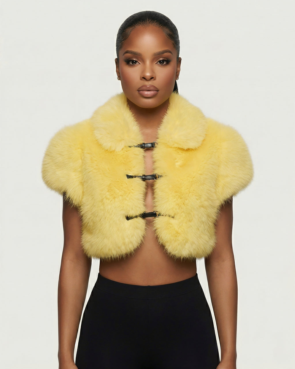 QUELLA Faux-Fur Buckle-Front Cropped Vest