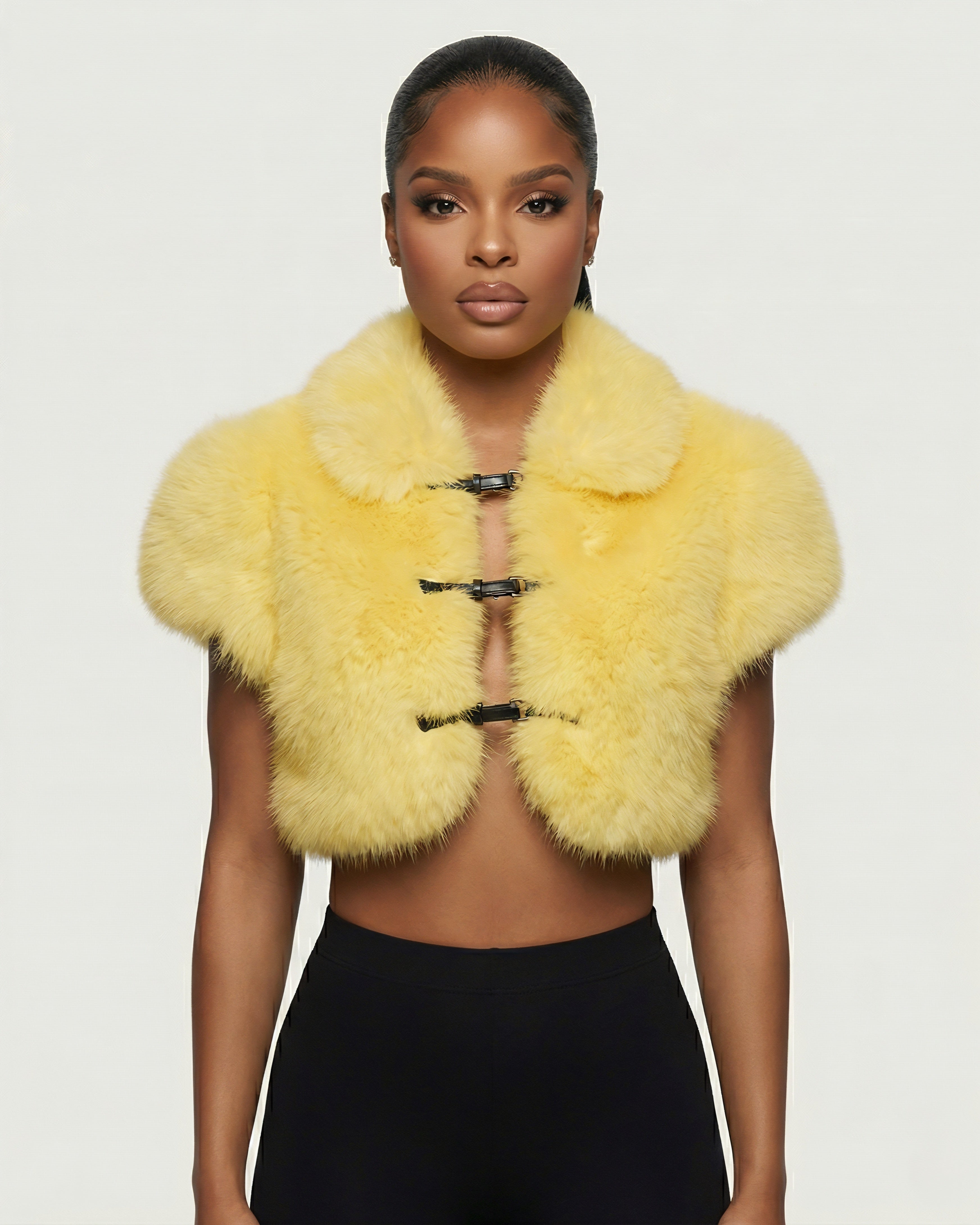 QUELLA Faux-Fur Buckle-Front Cropped Vest