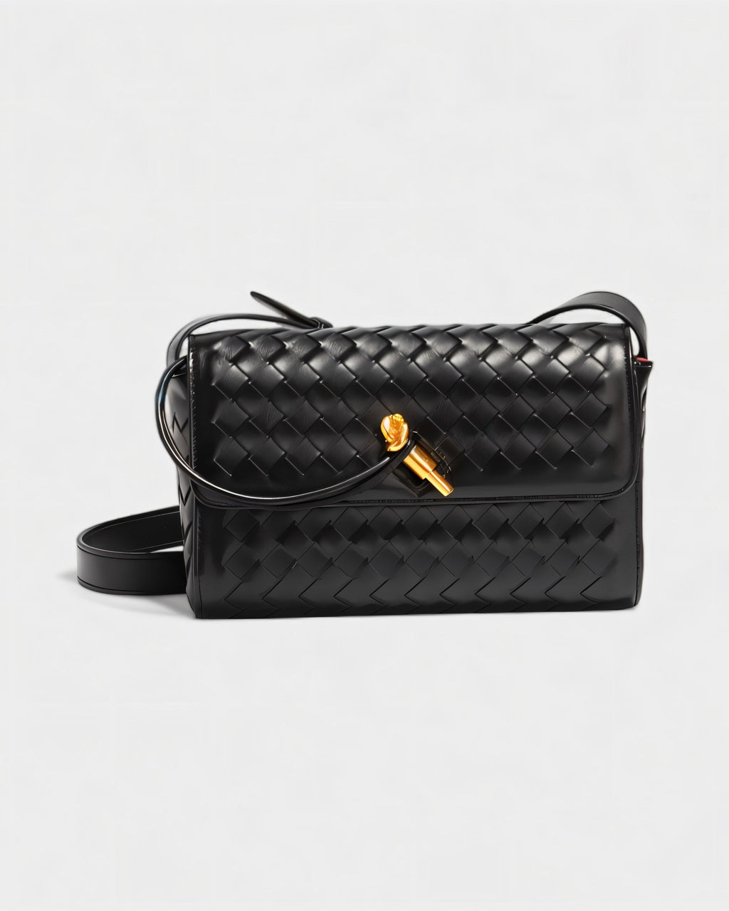CLEO Mini Woven Gold Lock Accent Shoulder Bag